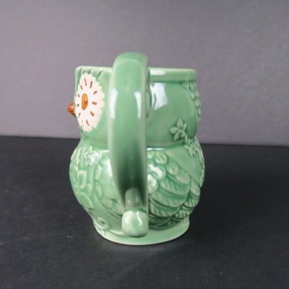 Pier 1 Imports 3D Green Floral Owl Hand Painted Glaze  Coffee Mug Cup 4.5” Tall - Picture 4 of 7